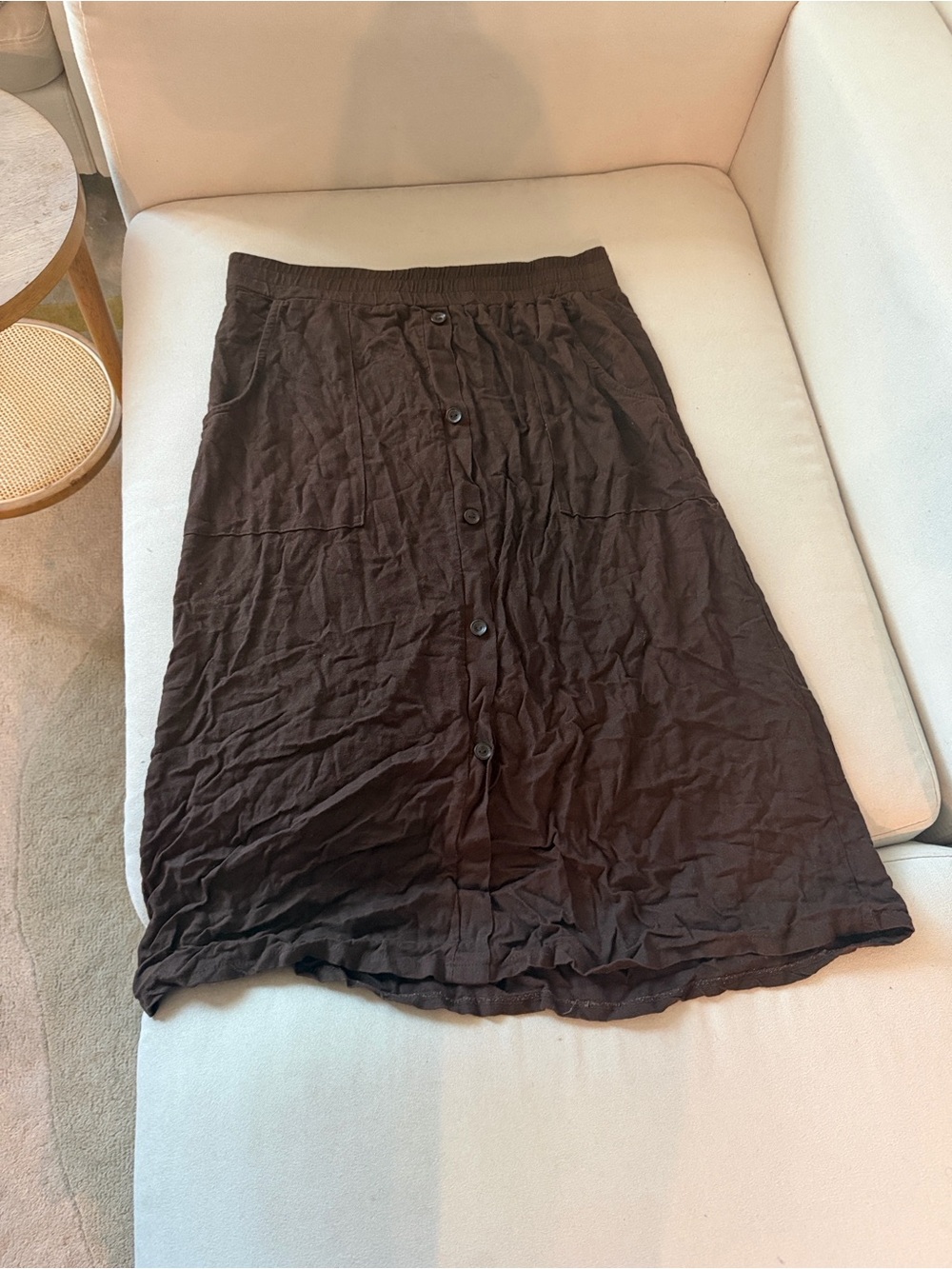Women's Brown Button-Front Skirt with Pockets Size M